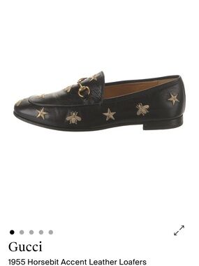 Gucci Black Leather Loafers with Gold Bee & Star Embroidery